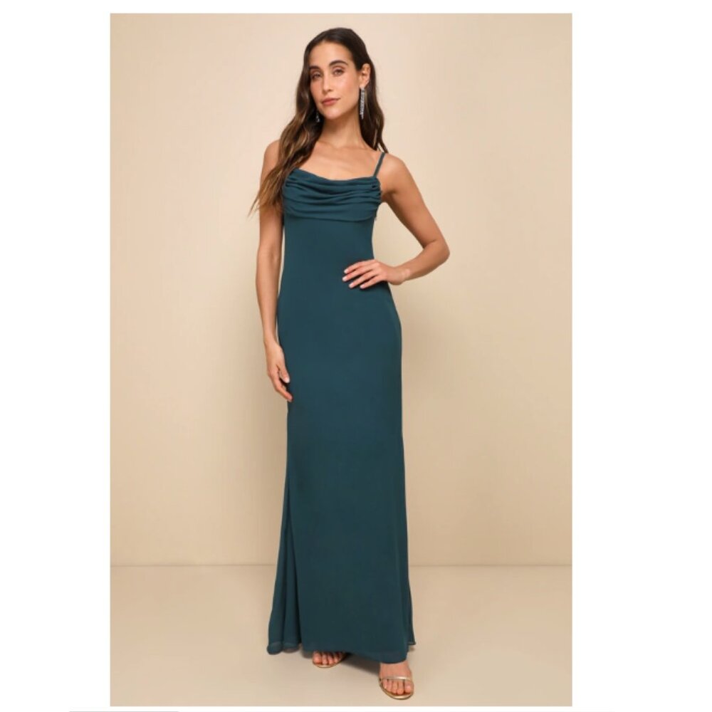 Lulu's Captivated Emerald Green Cowl Neck Maxi Dress